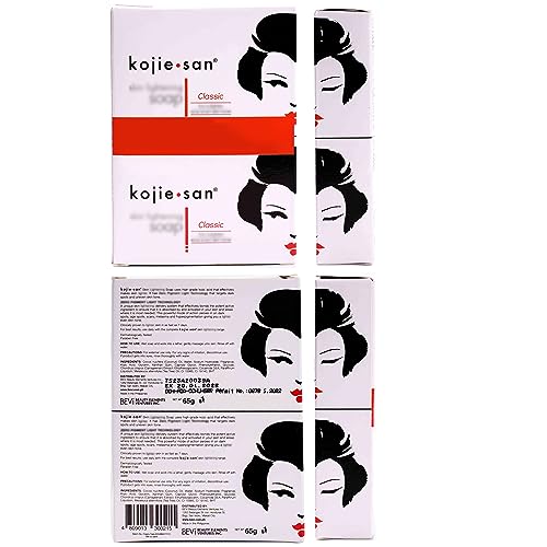 Kojie San Skin Brightening Soap - Original Kojic Acid Soap that Reduces Dark Spots, Hyperpigmentation, & Scars with Coconut & Tea Tree Oil - 65g x 2 Bars with Net