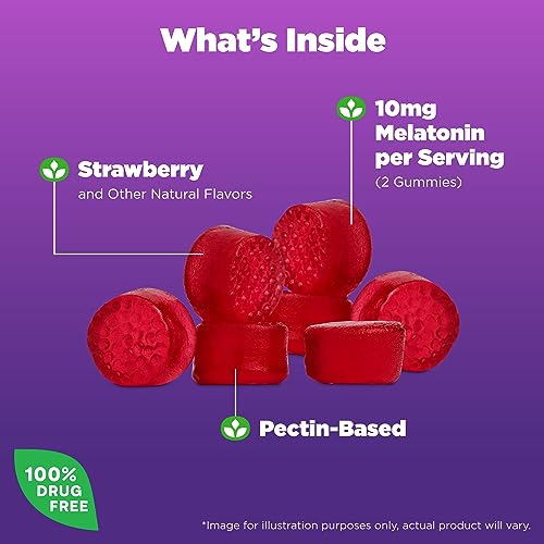 Natrol 10 mg Melatonin Gummies, Sleep Support for Adults, Melatonin Supplements for Sleeping, 90 Strawberry-Flavored Gummies, 45 Day Supply
