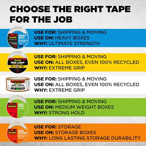 Scotch Heavy Duty Shipping and Moving Packing Tape, Clear, Packing and Moving Supplies, 1.88 in. x 22.2 yd., 6 Tape Rolls with Dispensers