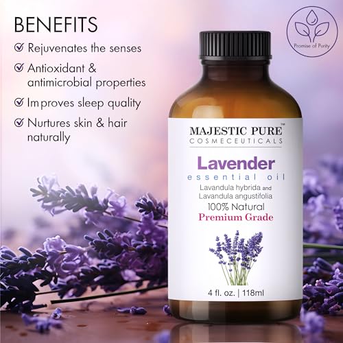 MAJESTIC PURE Lavender Essential Oil - Huge 4 fl oz with Dropper | 100% Pure and Natural Lavender Oil | Premium Grade Essential Oils for Diffusers, Skin, Aromatherapy, Massage