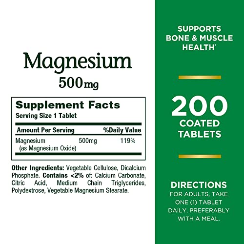 Nature's Bounty Magnesium, Bone and Muscle Health, Whole Body Support, Tablets, 500 Mg, 200 Ct