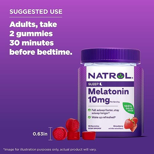 Natrol 10 mg Melatonin Gummies, Sleep Support for Adults, Melatonin Supplements for Sleeping, 90 Strawberry-Flavored Gummies, 45 Day Supply