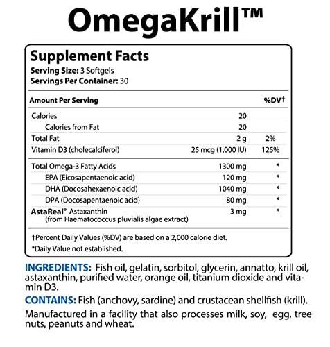 BioTrust OmegaKrill EPA & DHA Omega 3 Supplement, Fish and Krill Oil to Provide Support for Joint, Heart, Brain, Eye and Skin (30 Servings)