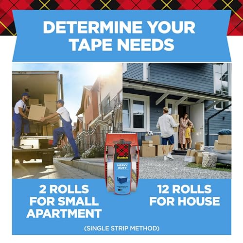 Scotch Heavy Duty Shipping and Moving Packing Tape, Clear, Packing and Moving Supplies, 1.88 in. x 22.2 yd., 6 Tape Rolls with Dispensers