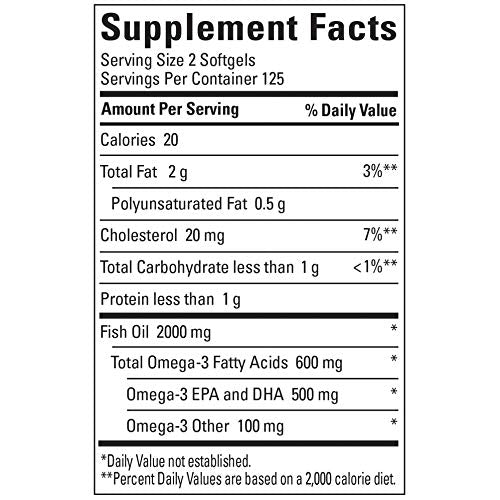 Nature Made Fish Oil Supplements 1000 mg Softgels, Omega 3 for Healthy Heart Support, 250 Softgels, 125 Day Supply