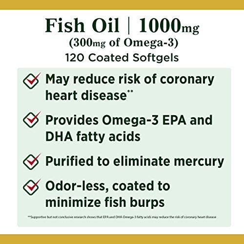 Nature's Bounty Fish Oil, Supports Heart Health, Dietary Supplement, 300mg Omega-3, 120 Coated Softgels
