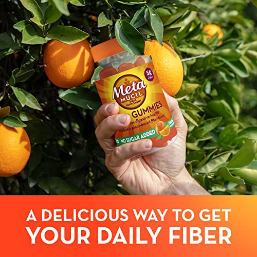 Metamucil Fiber Gummies for Adults, No Sugar Added Orange Flavor, 5g Prebiotic Plant Based Fiber Supplement Blend, 120 Count