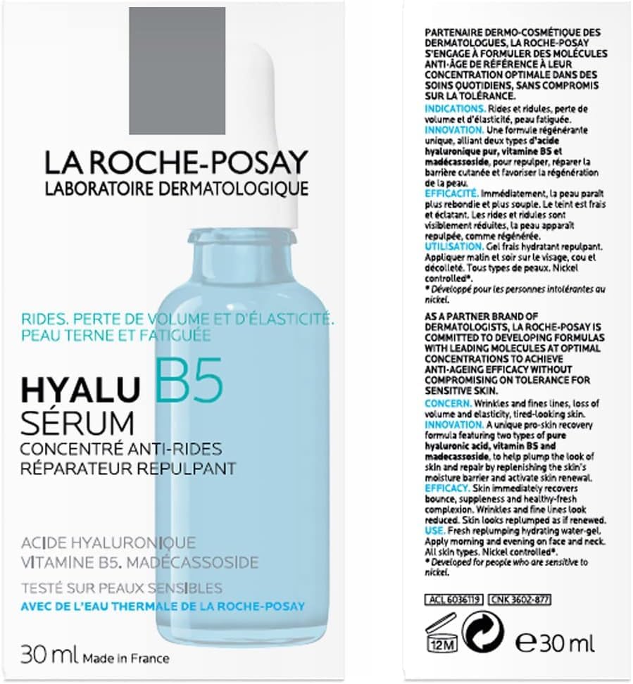 La Roche-Posay Hyalu B5 Pure Hyaluronic Acid Serum for Face | Vitamin B5 + Hyaluronic Acid + Madecassoside | Hydrating Serum Visibly Plumps Skin | Sensitive Skin Safe | Anti Aging Serum | Oil-Free