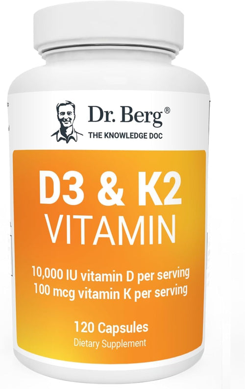 Dr. Berg Vitamin D3 K2 w/MCT Powder - Includes 10,000 IU of Vitamin D3, 100 mcg MK7 Vitamin K2, Purified Bile Salts, Zinc & Magnesium for Ultimate Absorption - K2 D3 Vitamin Supplement - 120 Capsule