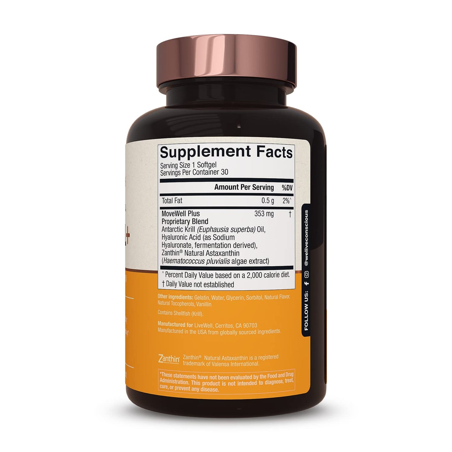 Live Conscious Joint Health Supplement - MoveWell Plus Antarctic Krill Oil, Natural Astaxanthin and Hyaluronic Acid | Outperforms Glucosamine