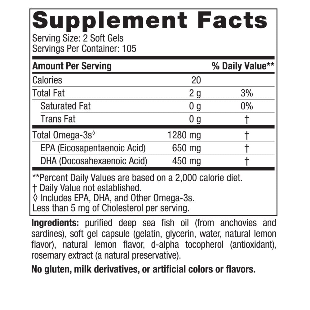 Nordic Naturals Ultimate Omega, Lemon Flavor - 210 Soft Gels - 1280 mg Omega-3 - High-Potency Omega-3 Fish Oil with EPA & DHA - Promotes Brain & Heart Health - Non-GMO - 105 Servings