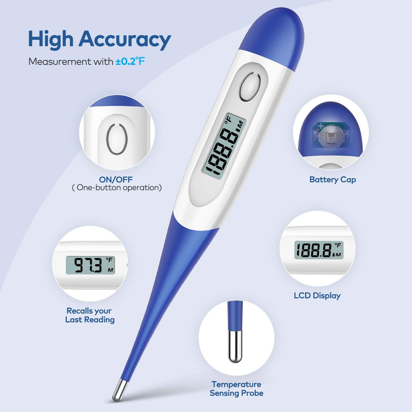 Boncare Thermometer for Adults with 10 Seconds Fast Reading, Digital Oral Thermometer for Fever, Basal Thermometer