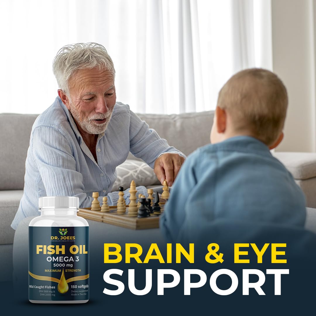 Dr JOEL's Fish Oil Omega 3 5000mg - No Fishy Burp - High DHA 2000mg, EPA 1500mg - 150 Softgels - Non GMO - Made in The USA