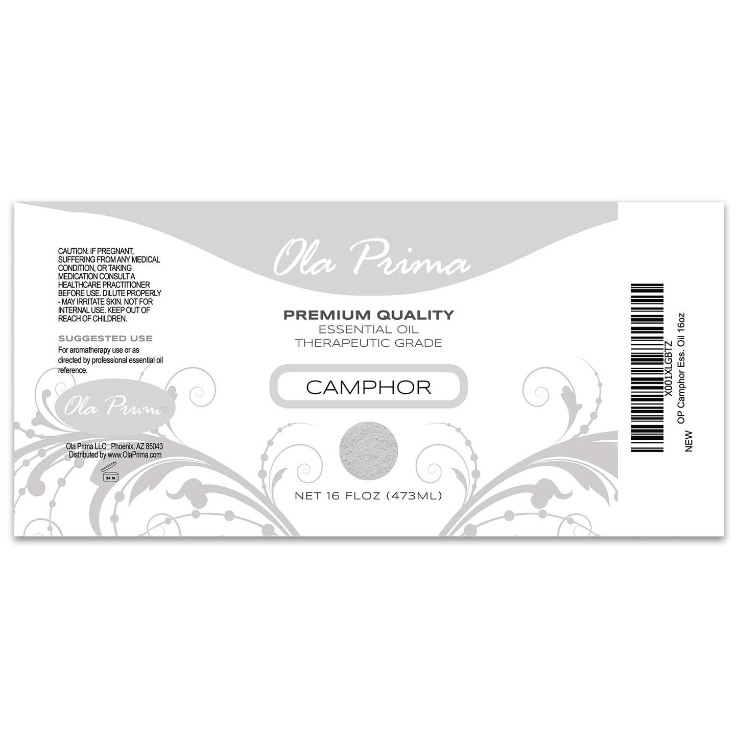 Ola Prima Oils - Camphor Essential Oil (16 oz Bulk) for Aromatherapy, Diffuser, Freshener, Relaxation - Camphor Oil for Skin - Aromatherapy Diffuser Oil