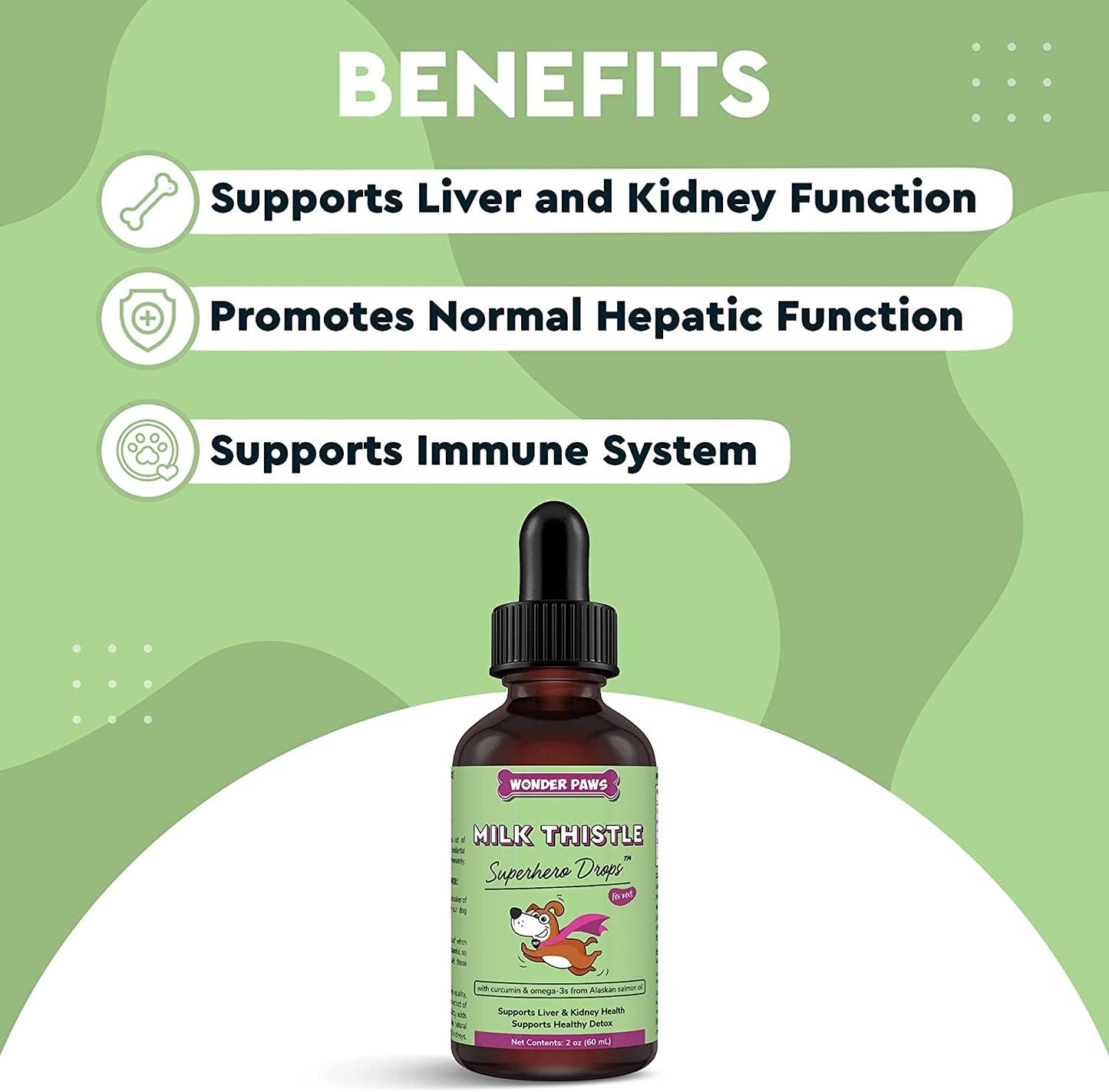Wonder Paws Milk Thistle, Liver Support for Dogs, Supports Kidney Function for Pets, Detox, Hepatic Support, with Wild Alaskan Salmon Oil & Curcumin, Omega 3 EPA & DHA (2, Ounces)