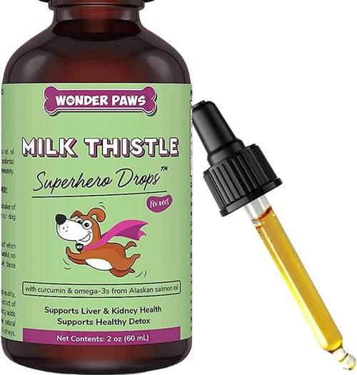 Wonder Paws Milk Thistle, Liver Support for Dogs, Supports Kidney Function for Pets, Detox, Hepatic Support, with Wild Alaskan Salmon Oil & Curcumin, Omega 3 EPA & DHA (2, Ounces)