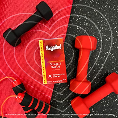 MegaRed Krill Oil 350mg Omega 3 Supplement, 1 Dr Recommended Krill Oil Brand with EPA, DHA, Astaxanthin & Phopholipids, Supports Heart, Brain, Joint and Eye Health - 130 Softgels (130 Servings)