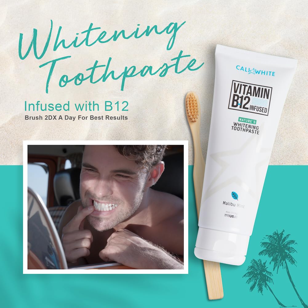 Cali White Flouride Free Natural Whitening Toothpaste, Infused with Vitamin B12 Teeth Whitening Toothpaste, Vegan Toothpaste, Triclosan Free, Peroxide Free, SLS Free, Pacific Mint, 4 Ounce (1 Pack)