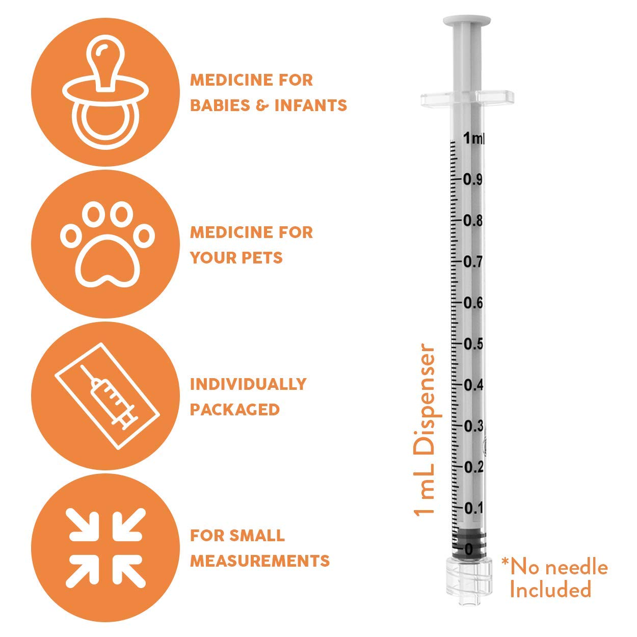 Care Touch CTSLL1-VC Syringe with Luer Lock Tip, 1ml, 100 Syringes without a Needle