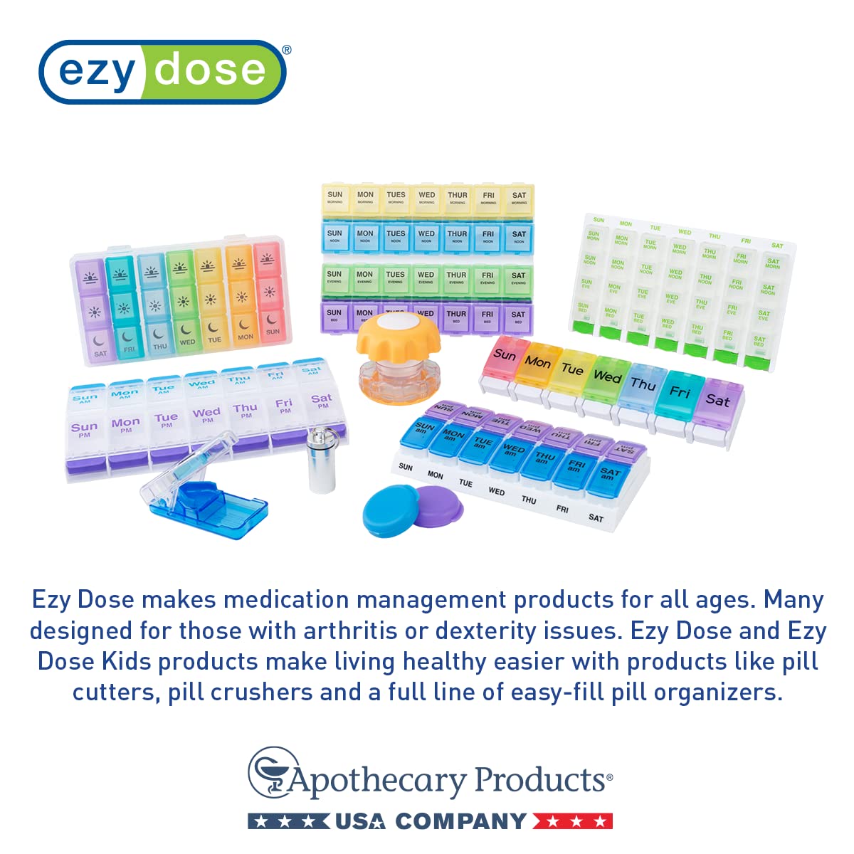 EZY DOSE Weekly (7-Day) Pill Case, Medicine Planner, Vitamin Organizer Box, Convenient and Easy to Use, Large Compartments, Travel Friendly, Black, Made in the USA, BPA Free