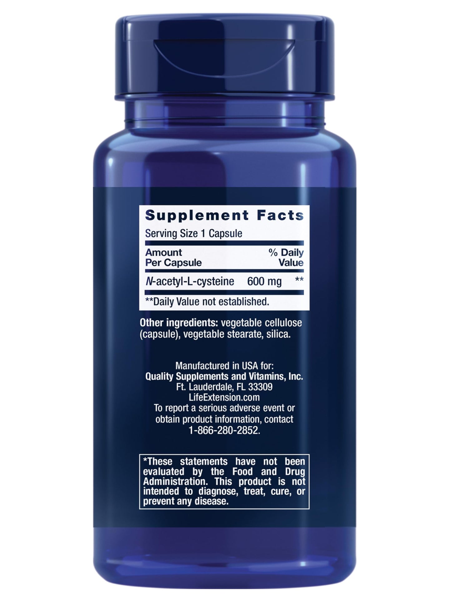 Life Extension N-Acetyl-L-Cysteine (NAC), immune, respiratory, liver health, NAC 600 mg, potent antioxidant support, free-radicals, easy to absorb, 60 capsules