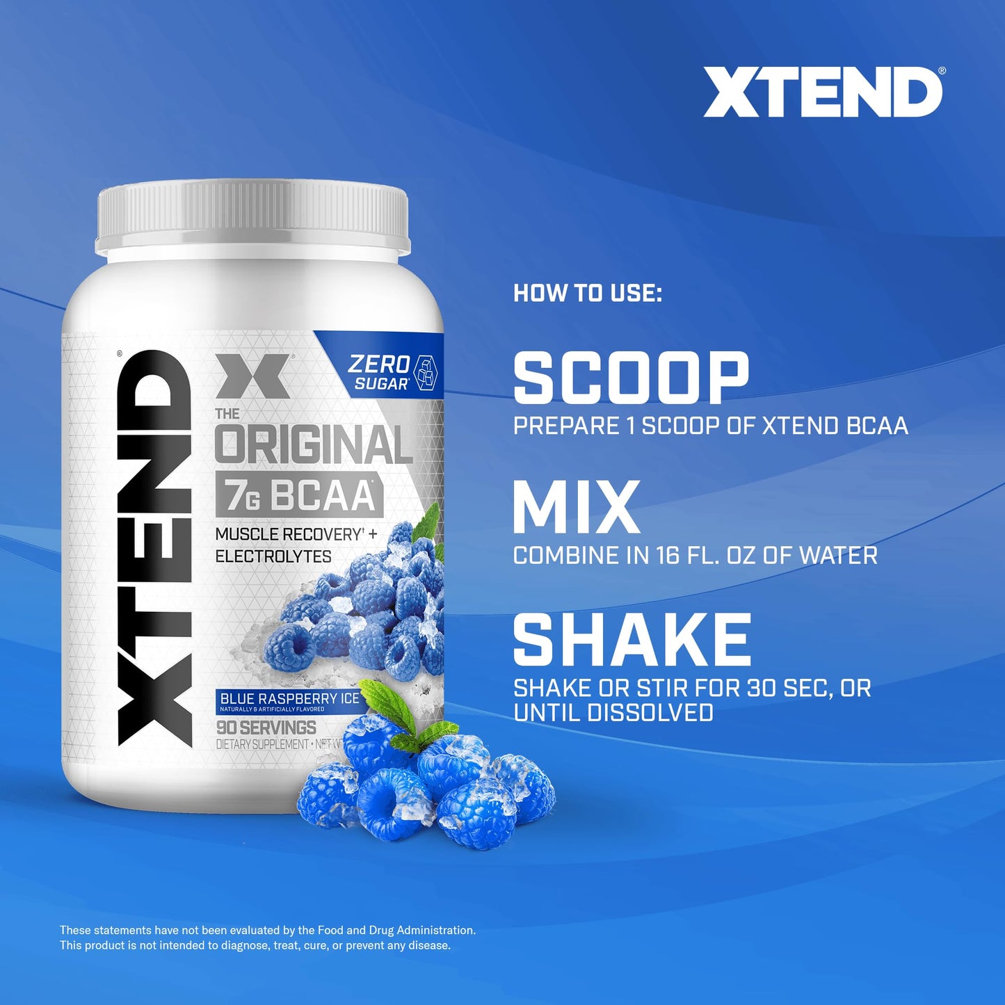 XTEND Original BCAA Powder Blue Raspberry Ice | Sugar Free Post Workout Muscle Recovery Drink with Amino Acids | 7g BCAAs for Men & Women | 90 Servings