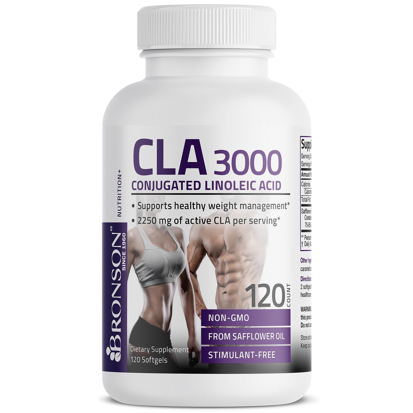 Bronson CLA 3000 Extra High Potency Supports Healthy Weight Management Lean Muscle Mass Non-Stimulating Conjugated Linoleic Acid 120 Softgels