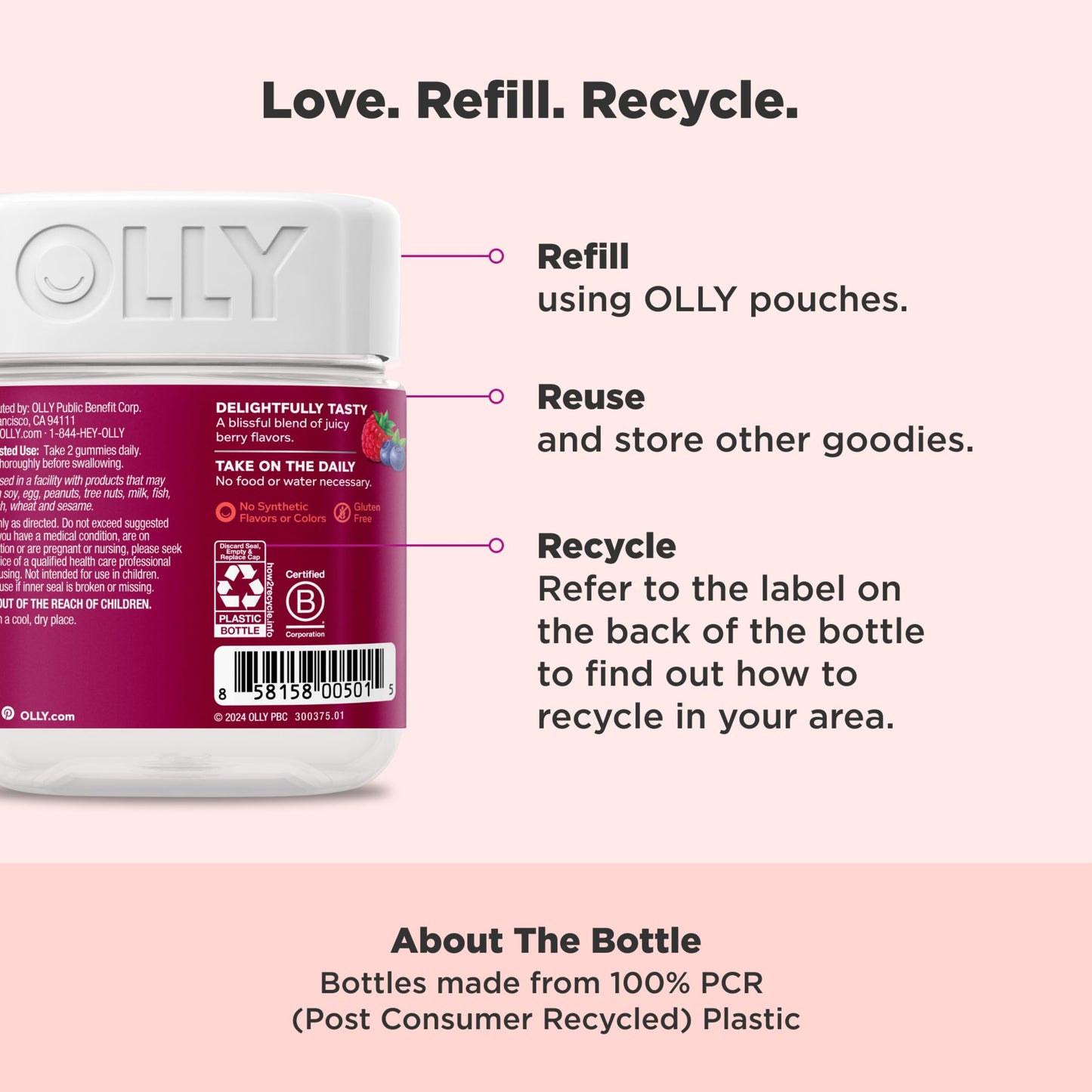 OLLY Women's Multivitamin Gummy, Vitamins A, D, C, E, Biotin, Folic Acid, Adult Chewable Vitamin, Berry Flavor, 45 Day Supply - 90 Count (Packaging May Vary)