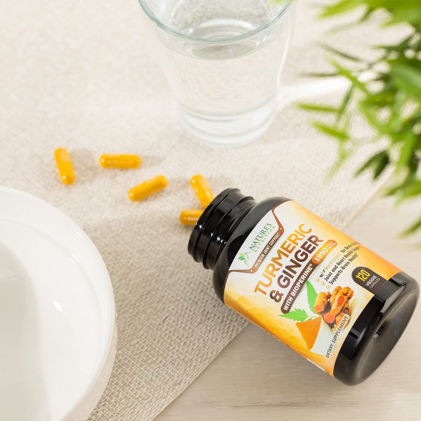 Turmeric Curcumin with BioPerine & Ginger 95% Curcuminoids 1950mg - Black Pepper Extract for Max Absorption, Nature's Joint Support Supplement, Herbal Turmeric Pills, Vegan Non-GMO - 120 Capsules