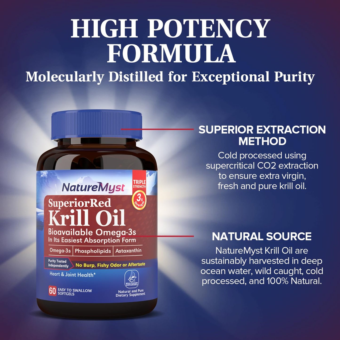 NatureMyst Krill Oil, Professional Grade 60 Liquid Softgels, Non-GMO, Gluten Free, Made in The USA