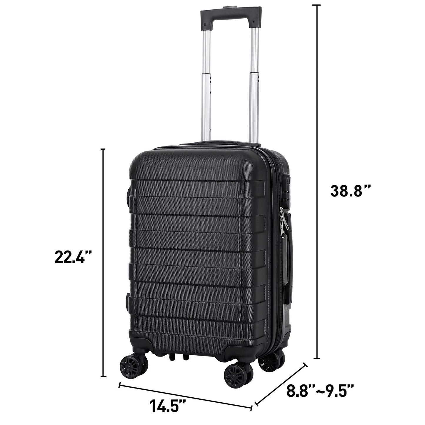 SUPER DEAL 21 Inch Spinner Carry On Luggage Hardside Expandable Suitcase with Wheels, Height Adjustable Handle and Side Feet Lightweight Waterproof for Business Trips Travel, Black
