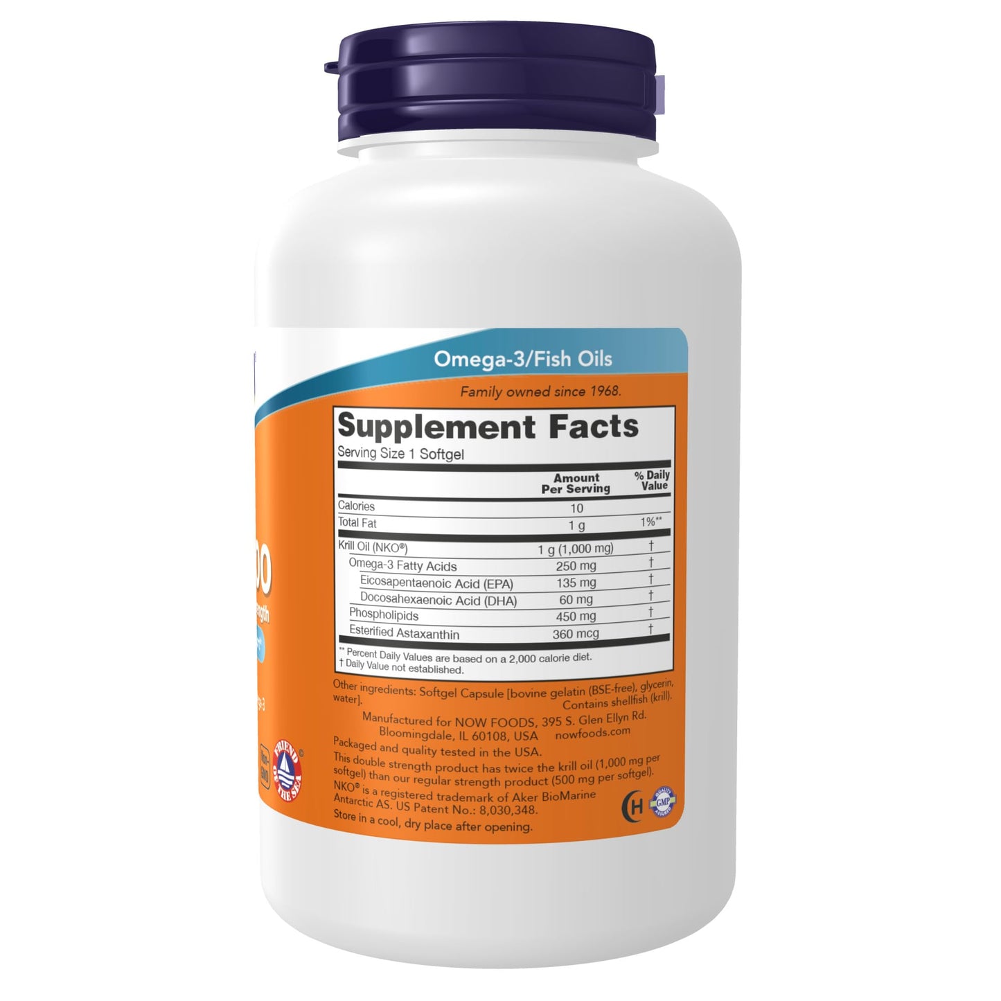 NOW Supplements, Neptune Krill, Double Strength 1000 mg, Phospholipid-Bound Omega-3, 120 Softgels