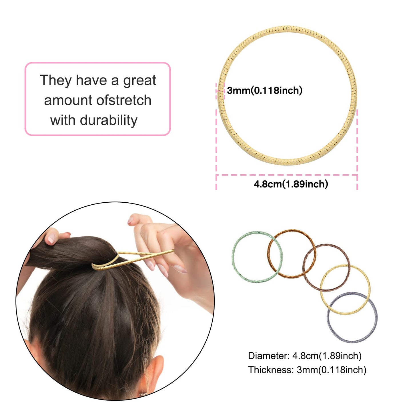 Elastic Hair Ties - 200 Count,Black Hair Ties for Women Girls,Men, No Damage Ponytail Hair Ties - Perfect for Fine, Curly Hair and Sensitive Scalps (Gold wire color mixing-200 count)