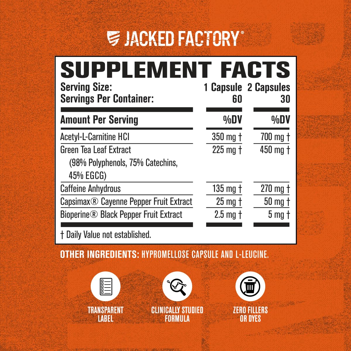 Jacked Factory Burn-XT Clinically Studied Fat Burner & Weight Loss Supplement - Appetite Suppressant & Energy Booster - with Acetyl L-Carnitine, Green Tea Extract and More - 60 Natural Diet Pills