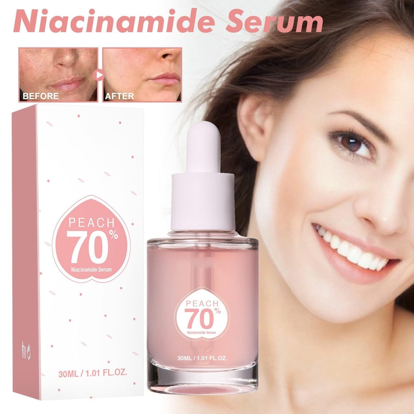 Peach 70 Niacinamide Serum,Peach 70% Niacin Serum for Face,Hydrating Serum,Face Serum for Women Face Plump & Smooth Fine Line Daily Clean Beauty (1pc)
