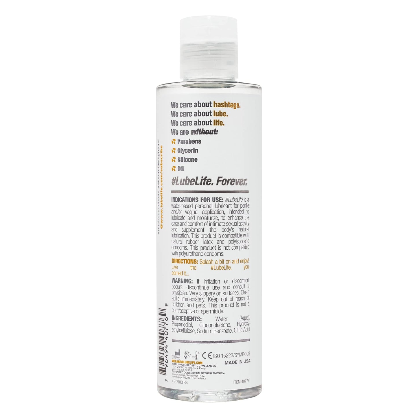 Lube Life Water-Based Personal Lubricant, Lube for Men, Women and Couples, Non-Staining, 8 Fl Oz