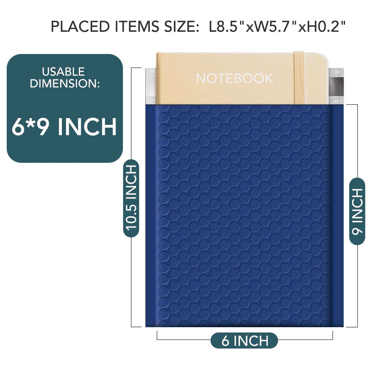 Metronic Bubble Mailers 6x10 Inch 25 Pack Usable Size 6x9" Waterproof Padded Envelopes A5 Paper Size Bubble Mailers for Shipping, Mailing, Packaging, Bulk-Navy Blue