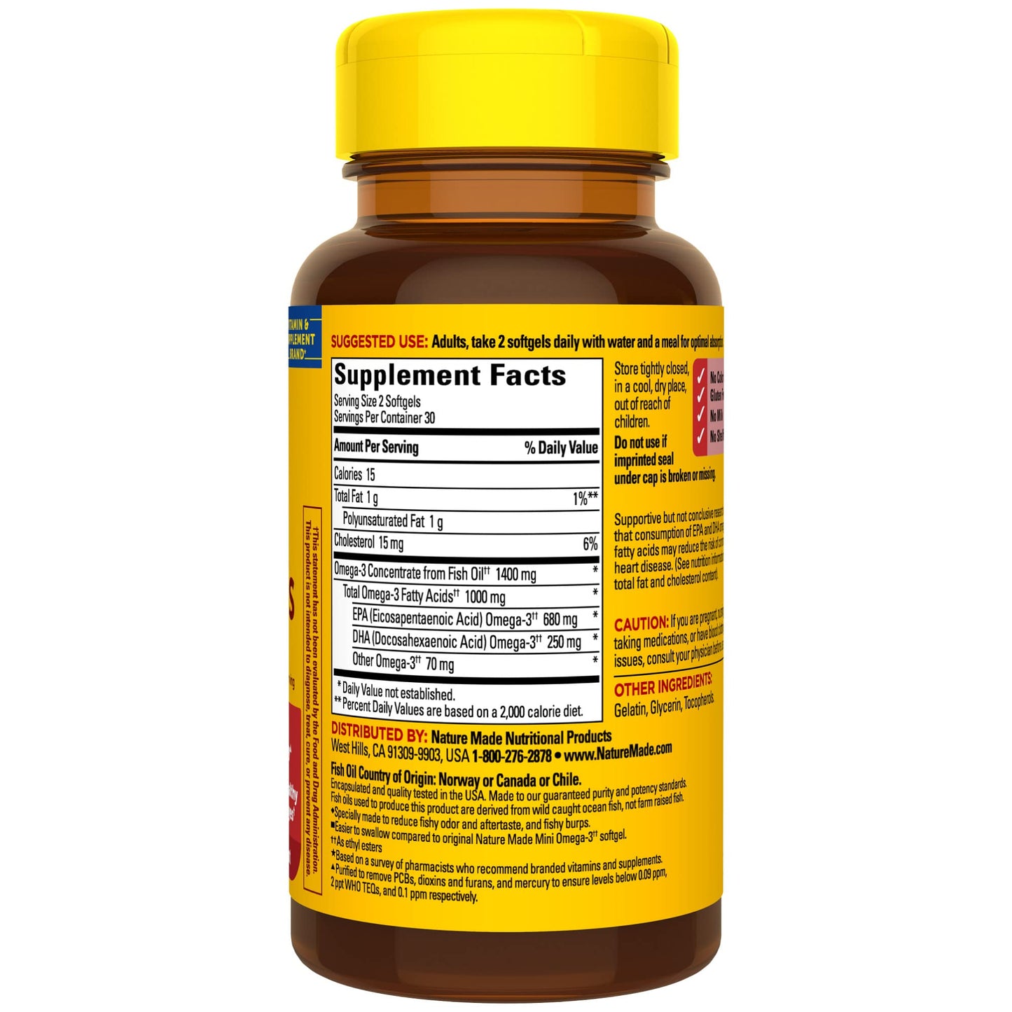 Nature Made Extra Strength Burp Less Omega 3 Fish Oil 1400 mg Minis, Fish Oil Supplements as Ethyl Esters for Healthy Heart, Brain and Eyes Support, 60 Softgels, 30 Day Supply