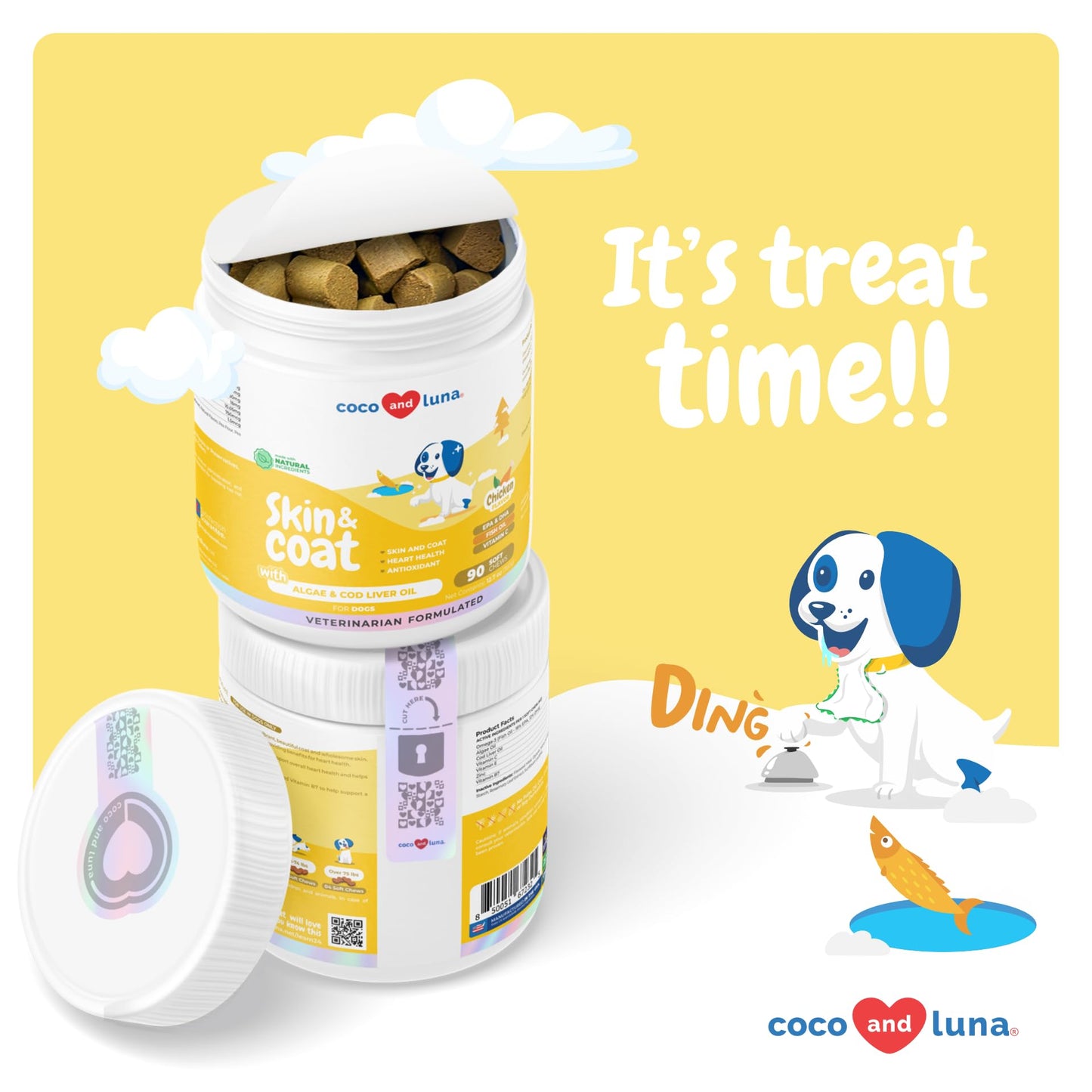 Omega 3 Fish Oil for Dogs - 90 Soft Chews - with Cod Liver Oil, Algae Oil, EPA & DHA Fatty Acids for Dog Shedding, Itchy, Dry Skin, Joint & Heart Support (Soft Chews)