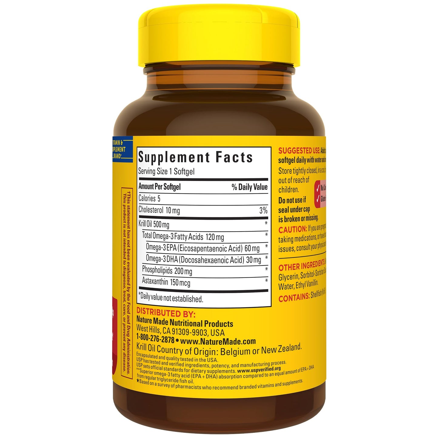 Nature Made Superior Absorption Krill Oil 500mg with Astaxanthin and Phospholipids, Omega 3s for Heart Health Support, 100 Softgels, 100 Day Supply
