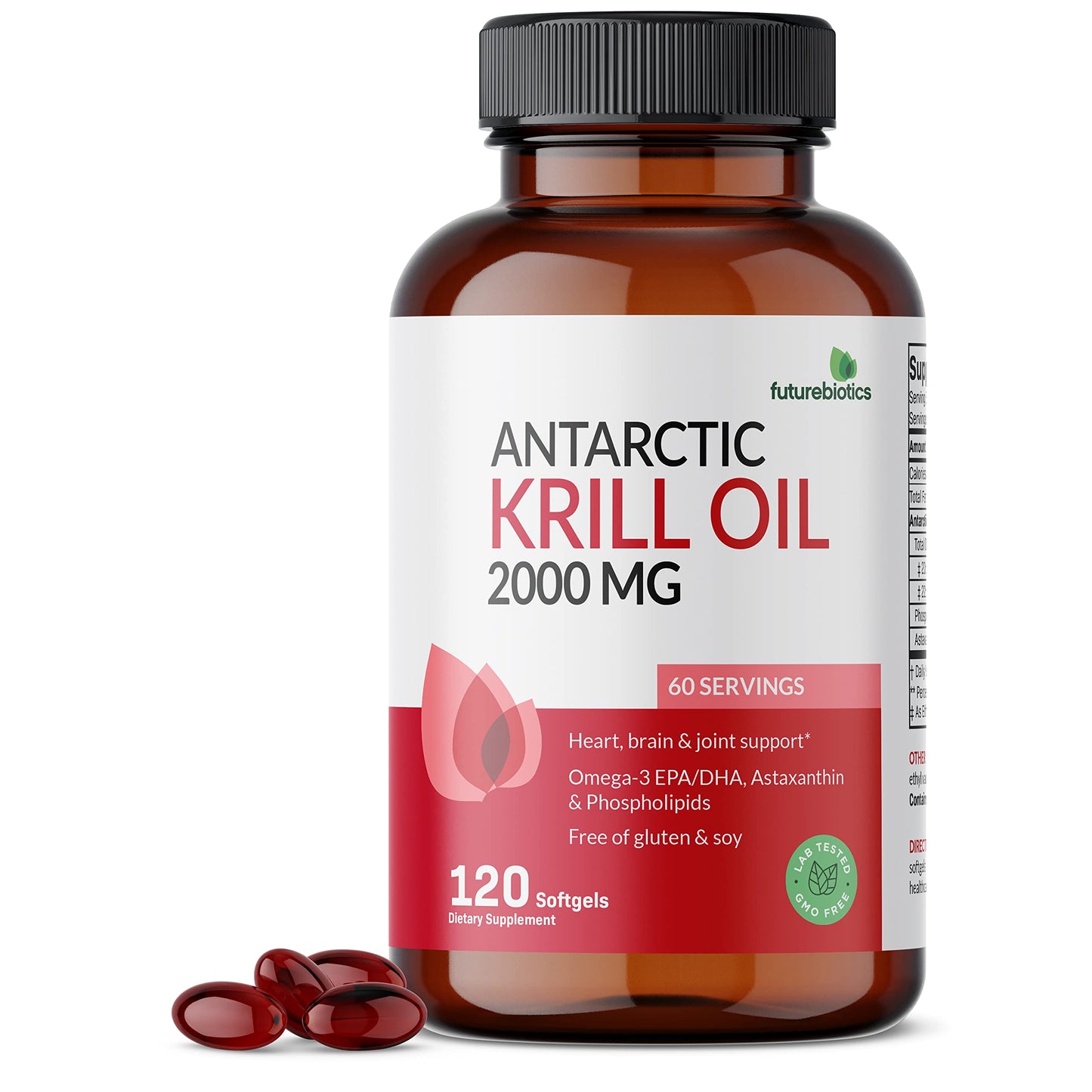 Futurebiotics Antarctic Krill Oil 2000mg with Astaxanthin, Omega-3s EPA, DHA and Phospholipids - 100% Pure Premium Krill Oil Heavy Metal Tested, Non GMO – 120 Softgels