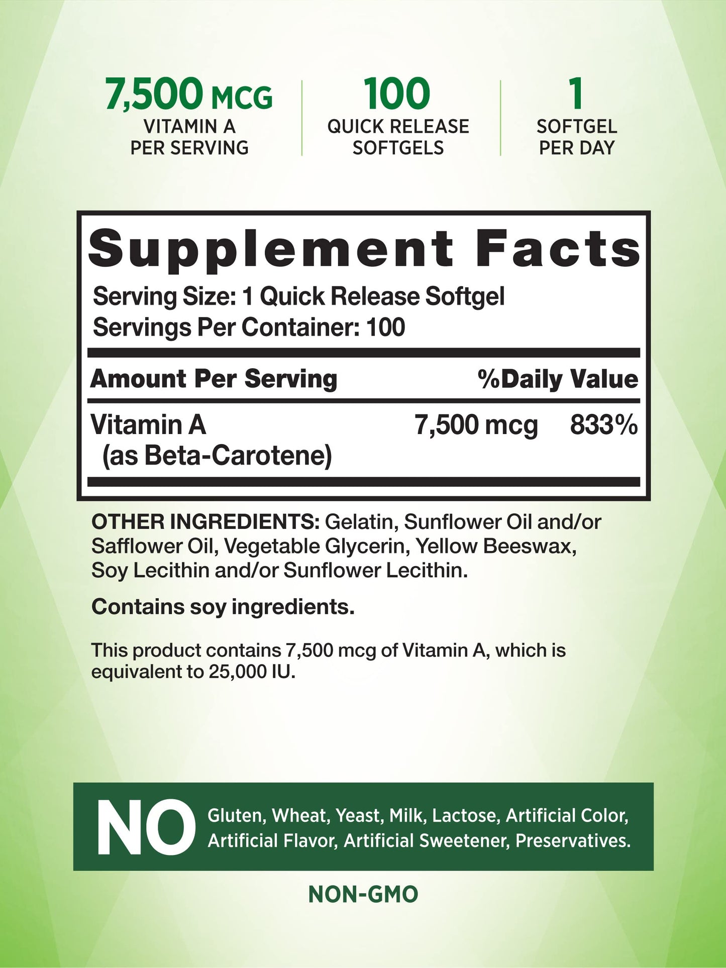 Beta Carotene 25000 IU Softgels | 100 Count | Vitamin A Supplement | Non-GMO and Gluten Free Supplement | by Nature's Truth