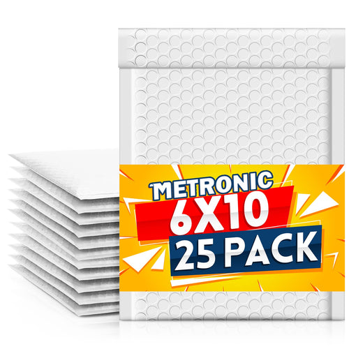 Metronic Bubble Mailers 6x10 Inch 25 Pack Usable Size 6x9" Self-Seal Padded Envelopes Cushioning Bubble Mailers for Shipping, Mailing, Packaging for Business, White Bulk #0