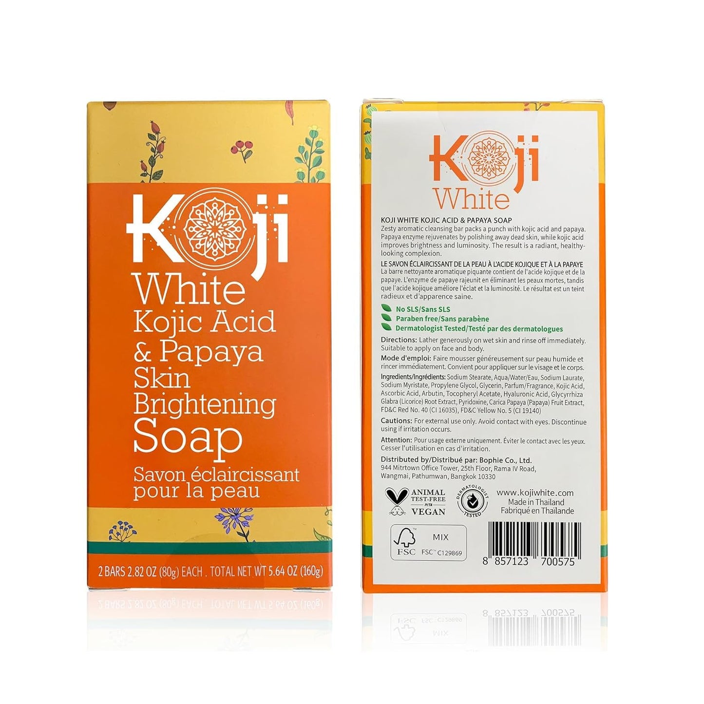 Koji White Kojic Acid & Papaya Skin Brightening Soap, Exfoliating Facial Bar, Radiant Skin, Rejuvenates, Moisturizer, Even Tone Cleansing Bar with Hyaluronic Acid, Vegan Soap, 2.82 oz (2 Bars)