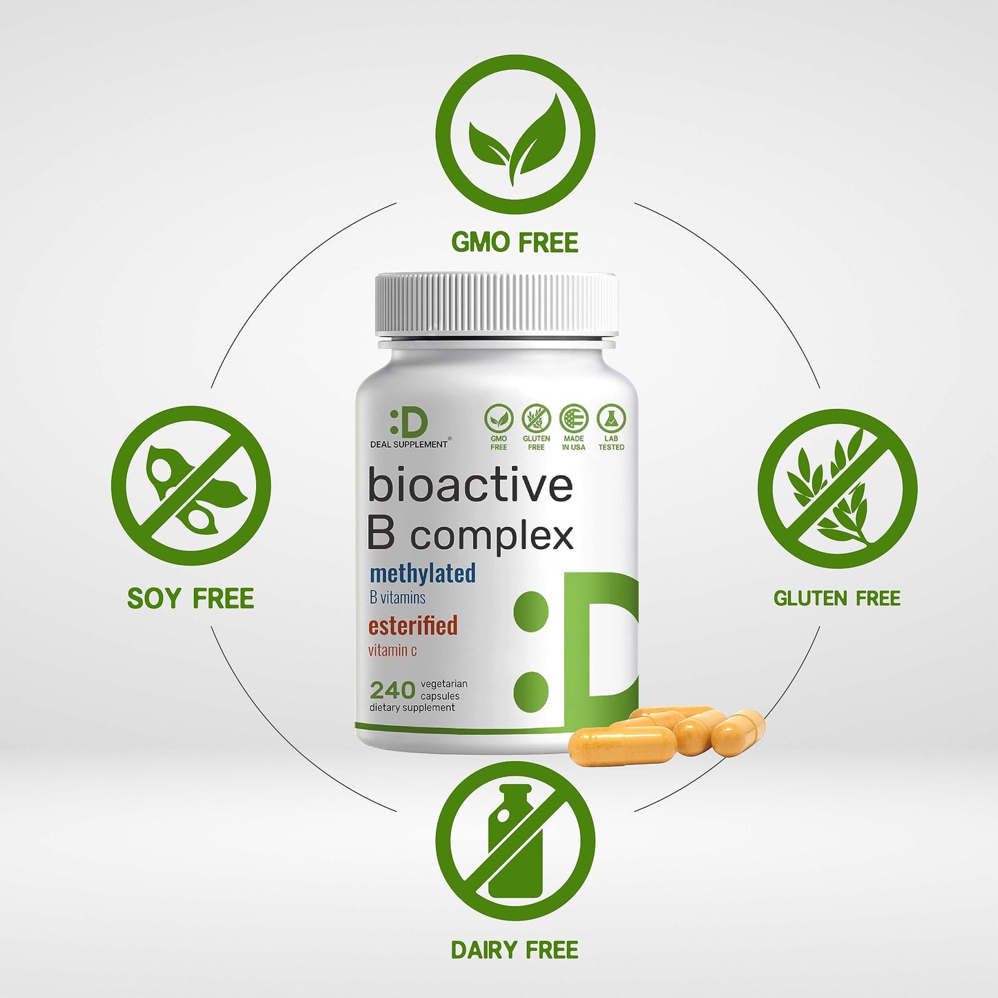 Bioactive Vitamin B Complex | 240 Veggie Capsules - Methylated B Vitamins & Esterified Vitamin C, High Potency & Easy Absorption – Immune, Energy, & Metabolism Supplement – Non-GMO, Vegan