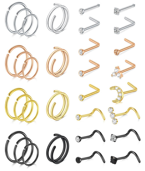 MODRSA Nose Rings Nose Piercings Nose Rings Hoops Nose Ring Surgical Steel Nose Ring 20g Nose Piercings Jewelry Double Hoop Nose Rings for Women Men Nose Hoops