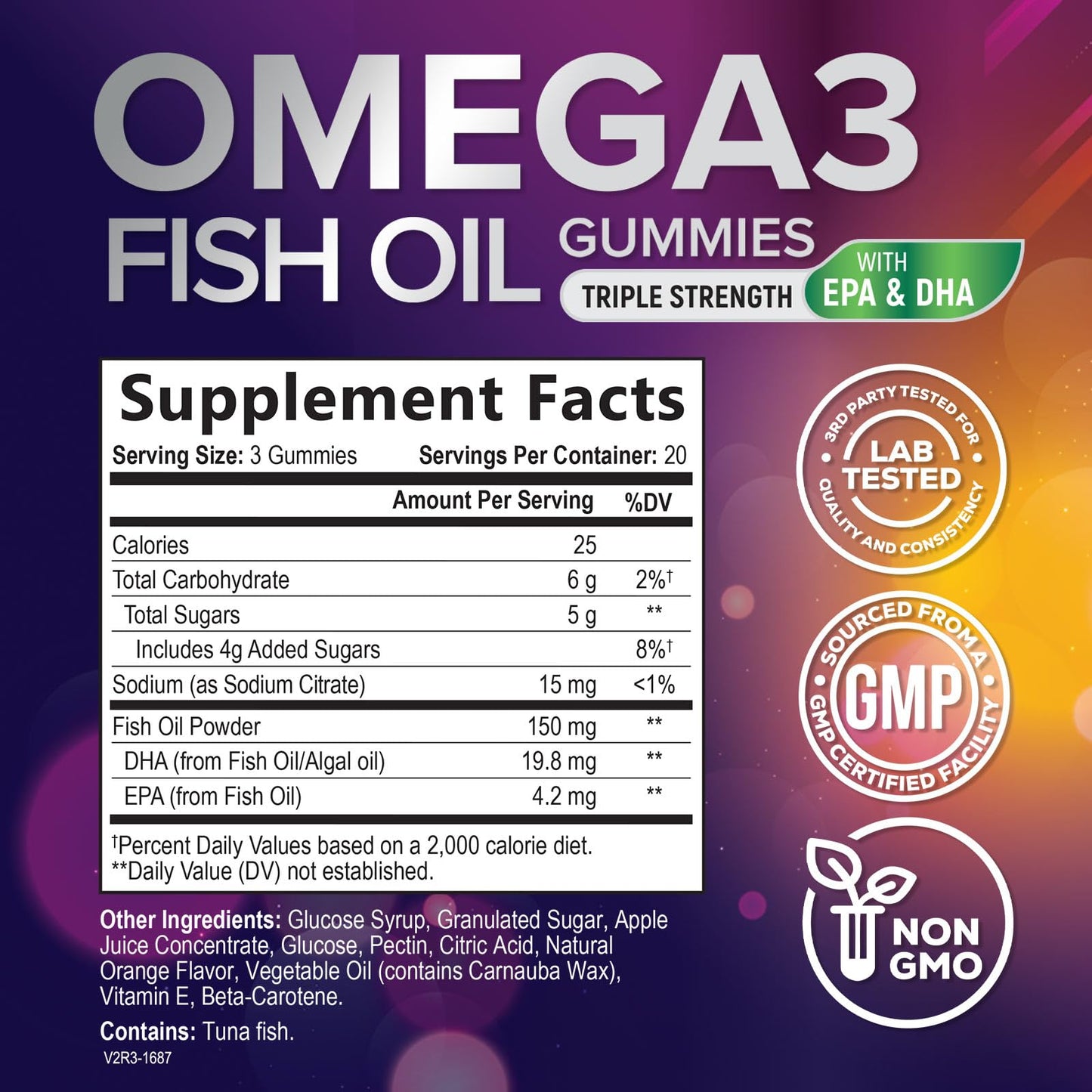 Omega 3 Gummies for Adults, Omega-3 Fish Oil Gummies for Heart Support, Omega 3 Supplement High Absorption DHA & EPA, Joint & Brain Support, Nature's Fish Oil Omega 3 Gummies Vitamins - 60 Gummies