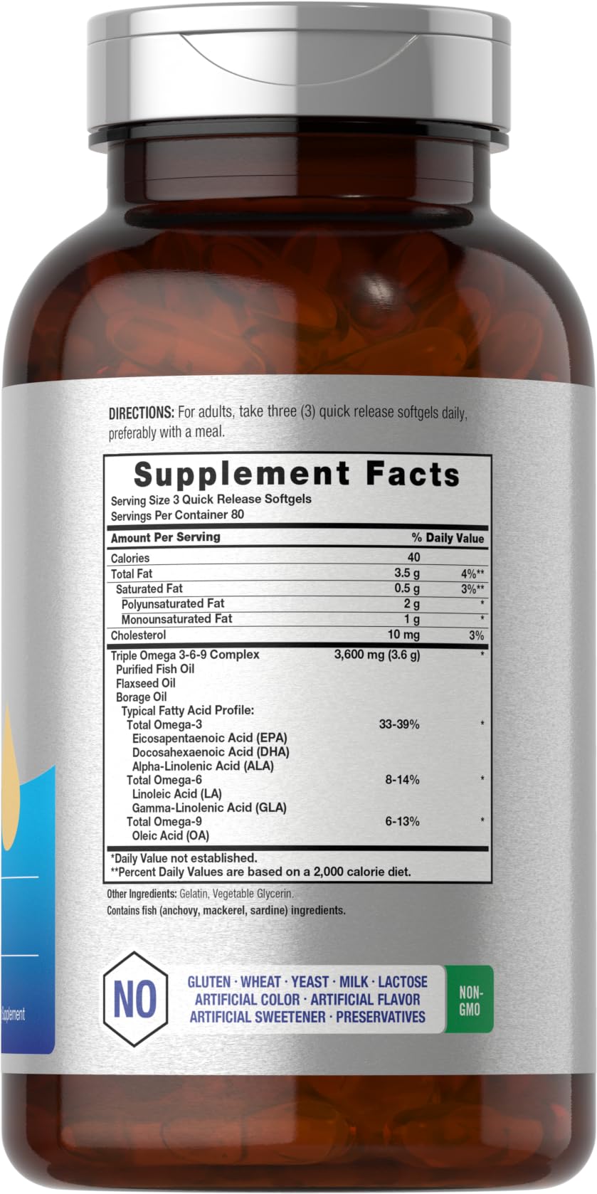 Horbaach Triple Omega 3-6-9 240 Softgels | from Fish, Flaxseed, Borage Oils | Non-GMO & Gluten Free