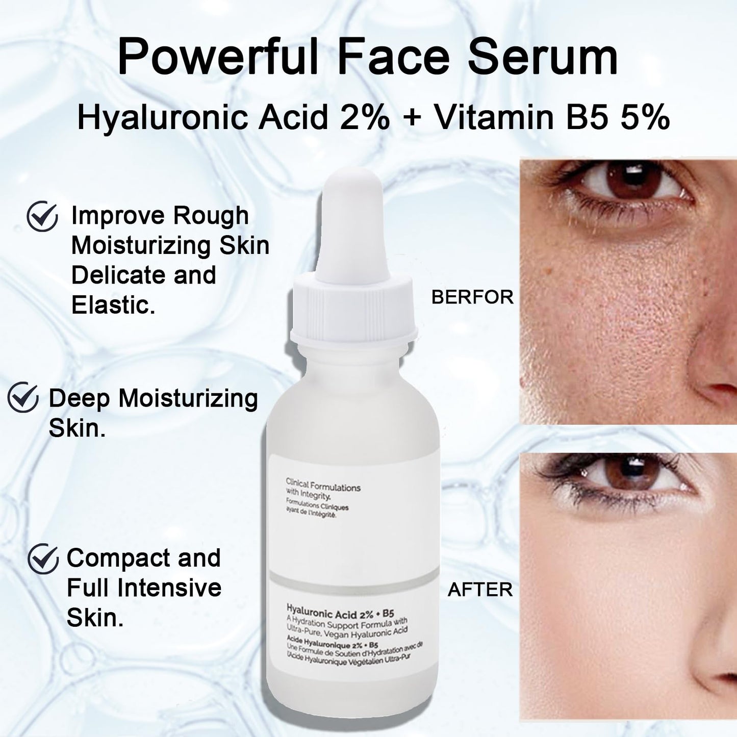 Hyaluronic Acid 2% + B5,Face Moisturiser, Hyaluronic Acid Serum For Face Hydrated, Hyaluronic Acid Face Serum for Women Plump And Smooth Skin, Hyluronic Acid Serum For Face Anti Aging, Skin Care