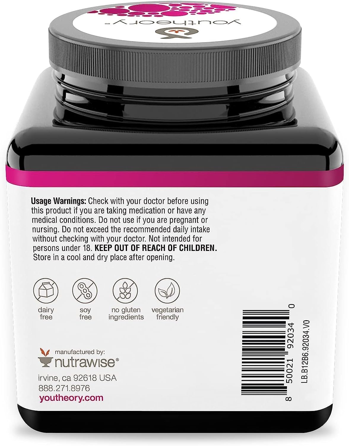 Youtheory Vitamin B12 B6, Daily Energy and Brain Support Supplement, Vegetarian Capsules, 60 ct